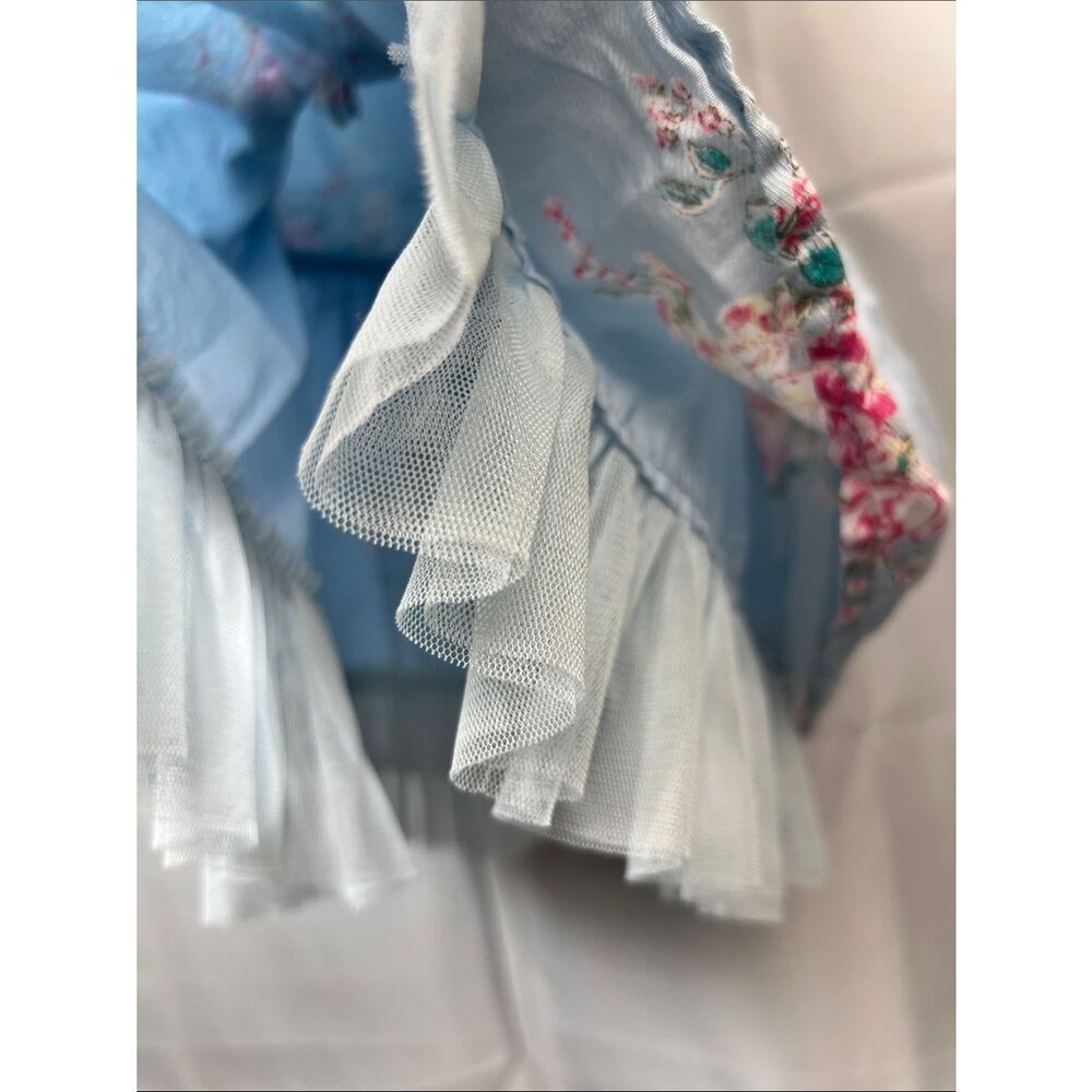 Mila and Emma blue party dress with pink flowers and mesh accents size 2T - Picture 11 of 14